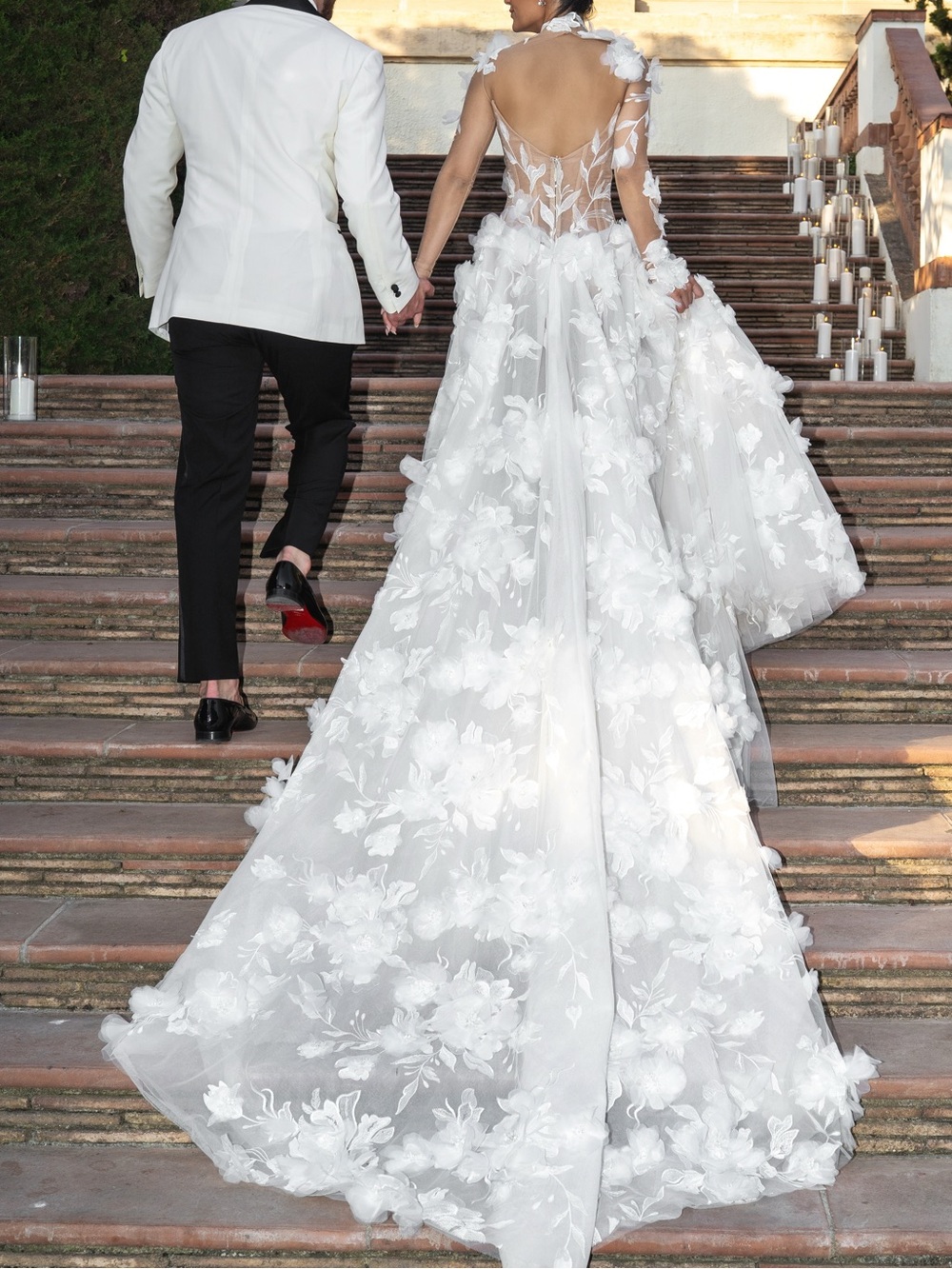Ethereal White Floral Appliqué Wedding Gown - Picture 2 of 3